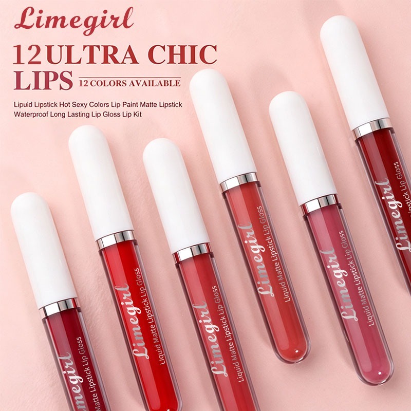 12 Cores Brilho labial fosco à prova d'água Brilho labial antiaderente de longa duração L-0222