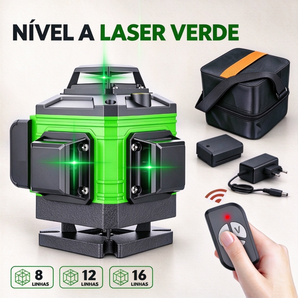 Nível a Laser Ajustável 8/12/16 Linhas com Controle Remoto Auto Nivelamento