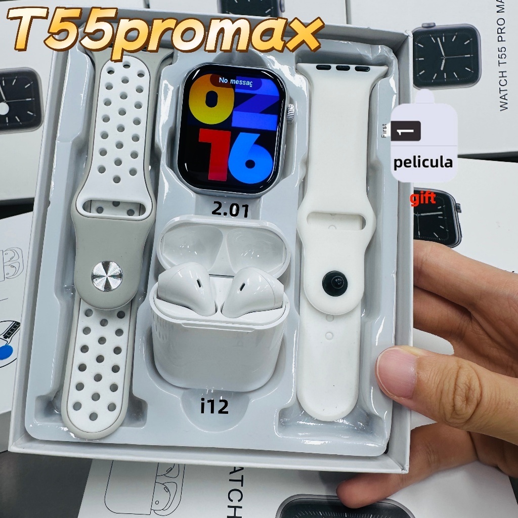 Relógio Smartwatch T55 Ultimate MAX Esportivo Tela 2.01 HD Kit Fone Bluetooth + Pulseiras e Película