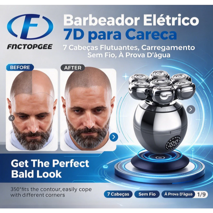 Barbeador Super Elétrico 7D Para Homens Rápido Rotativo Múmido E Seco Recarregável 6 Em 1 Kit De Higier Navalha