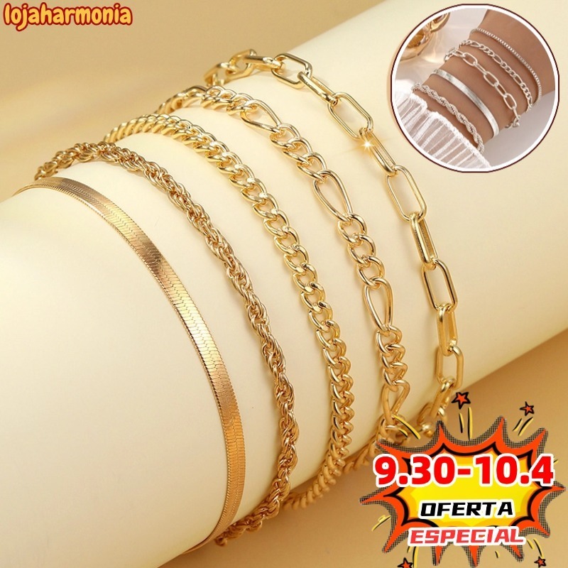 5pcs pulseiras em aço inoxidável hipoalergênico não escurece a prova d’água