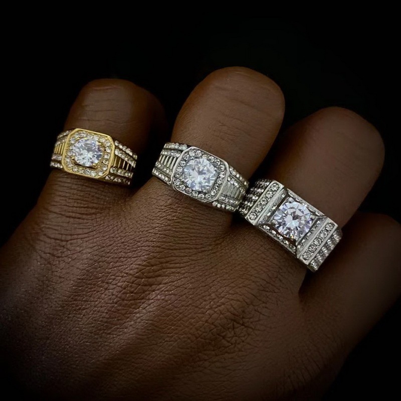 Hip Hop Gypsophila anel de diamante masculino anel de diamante titânio aço incrustado Super piscando zircão anel na moda