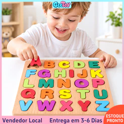 Quebra-Cabeça de Madeira 3D com Alfabeto e Números - Brinquedo Educativo para Crianças