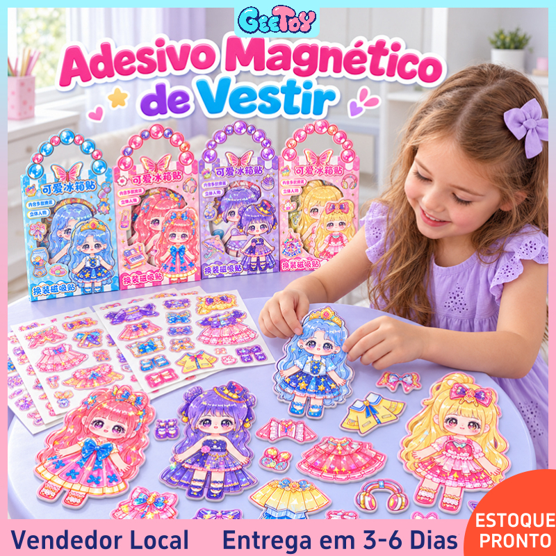 Brinquedos de Adesivos Magnéticos para Geladeira - Adesivos de Princesas com 10 Vestidos para Montar