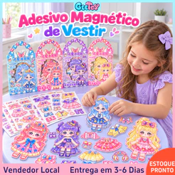 Brinquedos de Adesivos Magnéticos para Geladeira - Adesivos de Princesas com 10 Vestidos para Montar