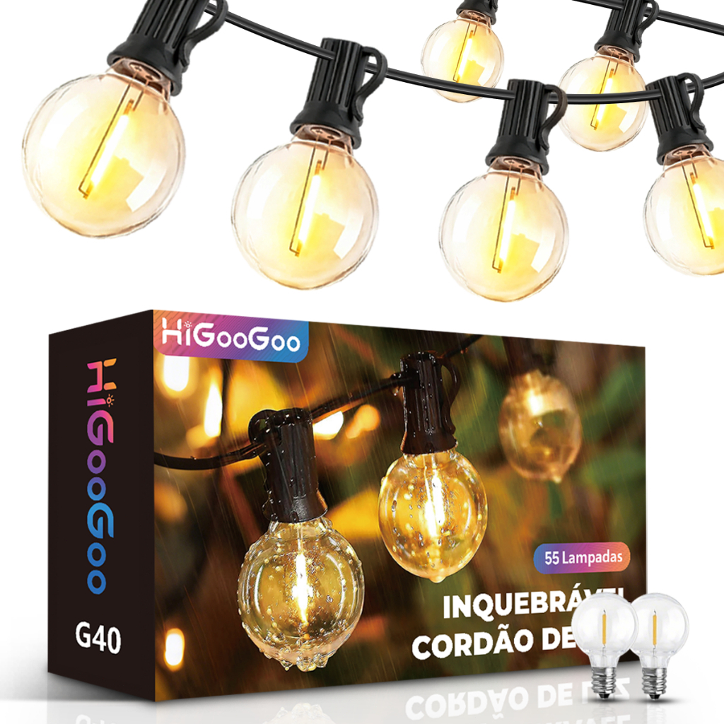 HiGooGoo G40 Inquebrável 30M/55 LED Lâmpadas Cordão De Luz Externa Varal De Luzes Decoração Natal Carnaval Com Fonte