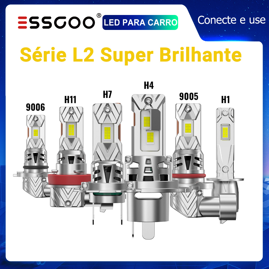 ESSGOO 1 : 1 Design L2 H4 Carro LED Farol H7 H11 9005 9006 80W 6500K 20000LM Par De Luzes De Tamanho Pequeno Com Ventila