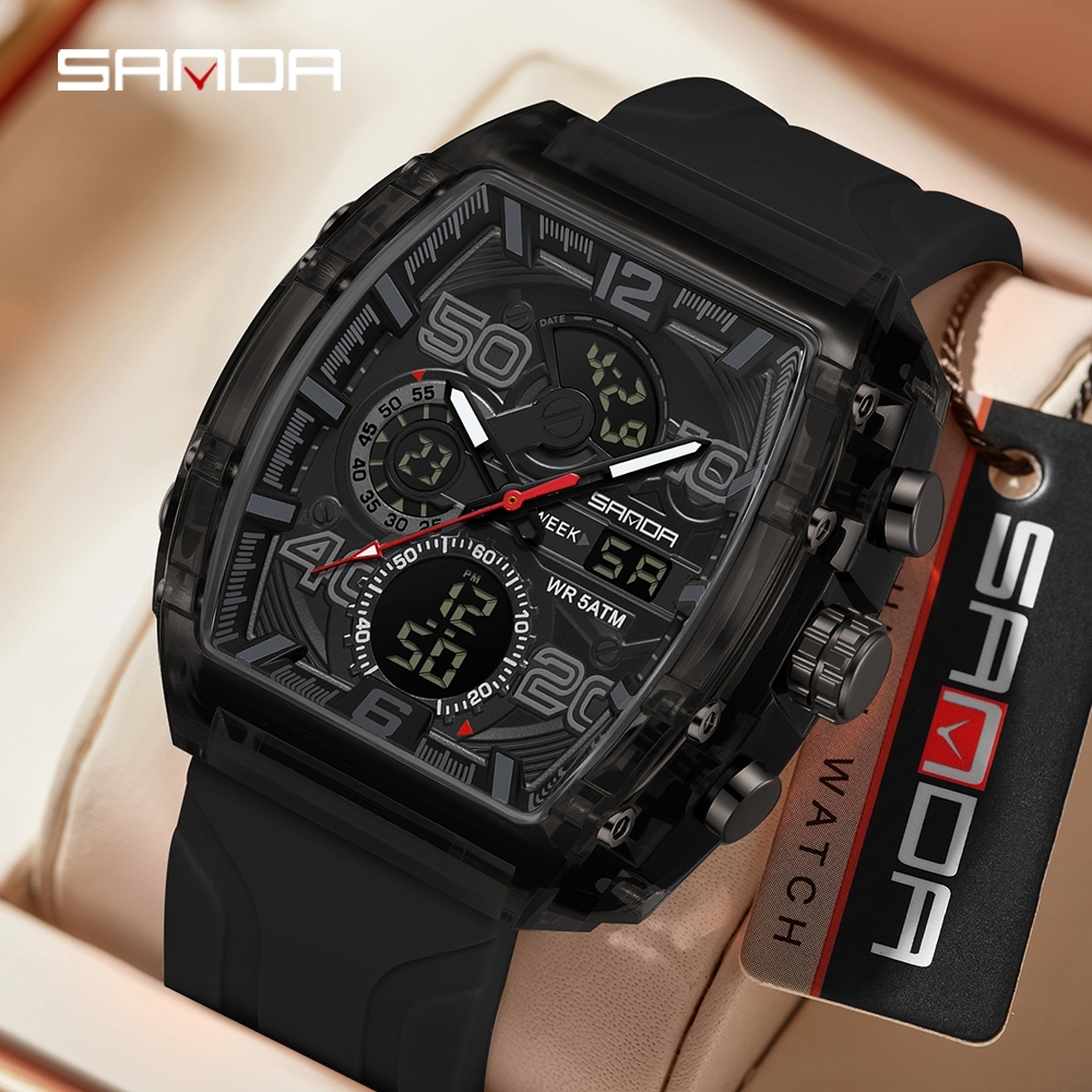 SANDA 9519 Novo display Duplo LED Relógio Masculino Esportes Lazer 5TA À Prova Dwaterproof Água De Choque Luxo Multifunc