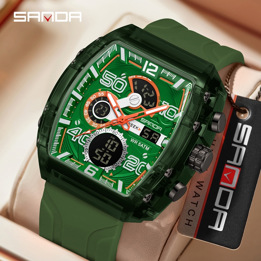 SANDA 9519 Novo display Duplo LED Relógio Masculino Esportes Lazer 5TA À Prova Dwaterproof Água De Choque Luxo Multifunc