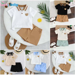 Lucky baby Camisa polo de manga curta para bebê menino + Shorts marrons moda Casual terno de duas peças