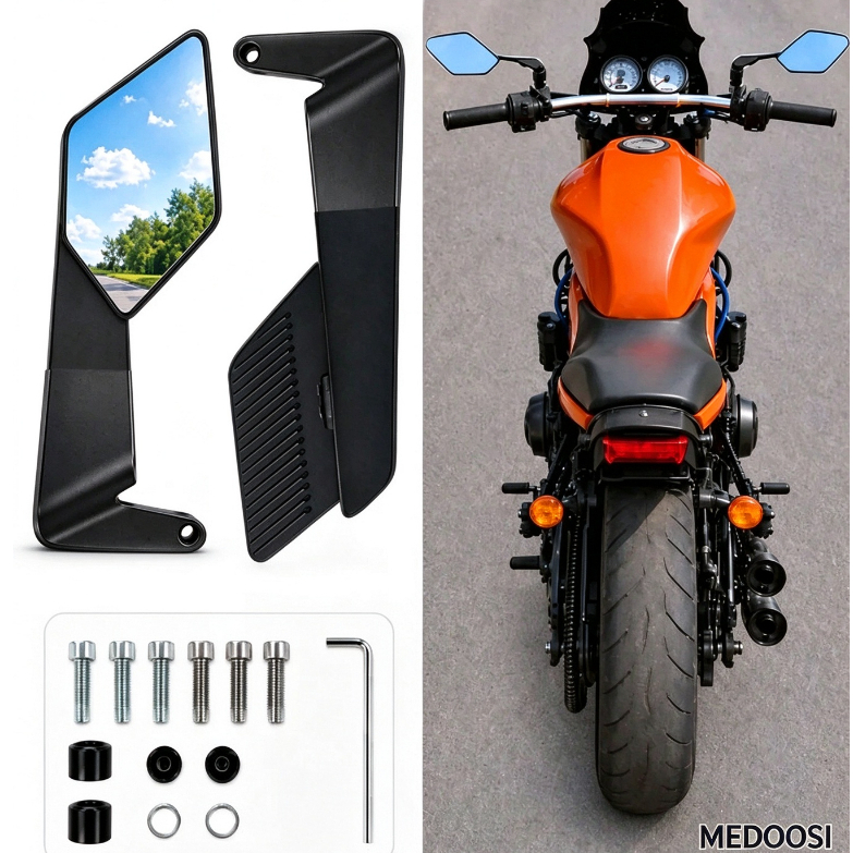 Retrovisor Moto Universal Kit 2 Asa Giro Ajustável Dobrável Honda Yamaha - Espelho Retrovisor