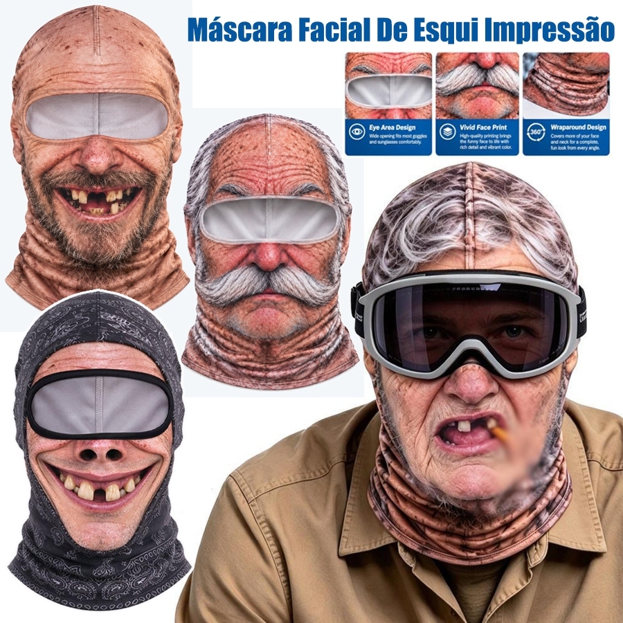 Engraçado Máscara De Esqui Facial Realista 3D Novidade Velho Balaclava Equipamento De Festa De Inverno Para Grupos Ao Ar