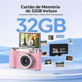 Nova Câmera Digital CCD De 48 Mp Com Tela Flip 4K E Zoom 8x | Presente Portátil Para Estudante , Ideal Selfies Vlogging
