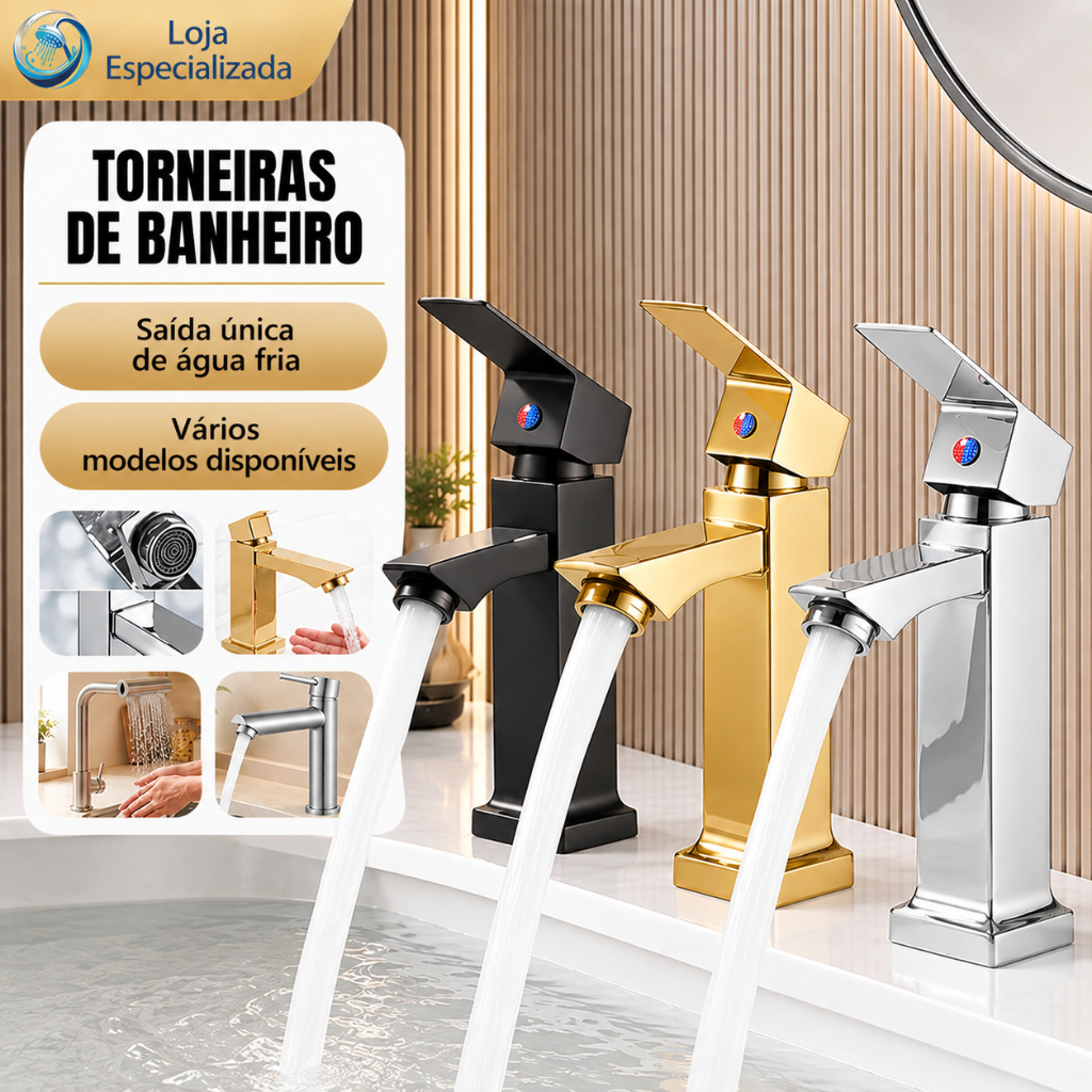 Banheiro Inox Monocomando Moderna Luxo Cromo Premium Torneira ​Banheiro Prata/Preto/Ouro
