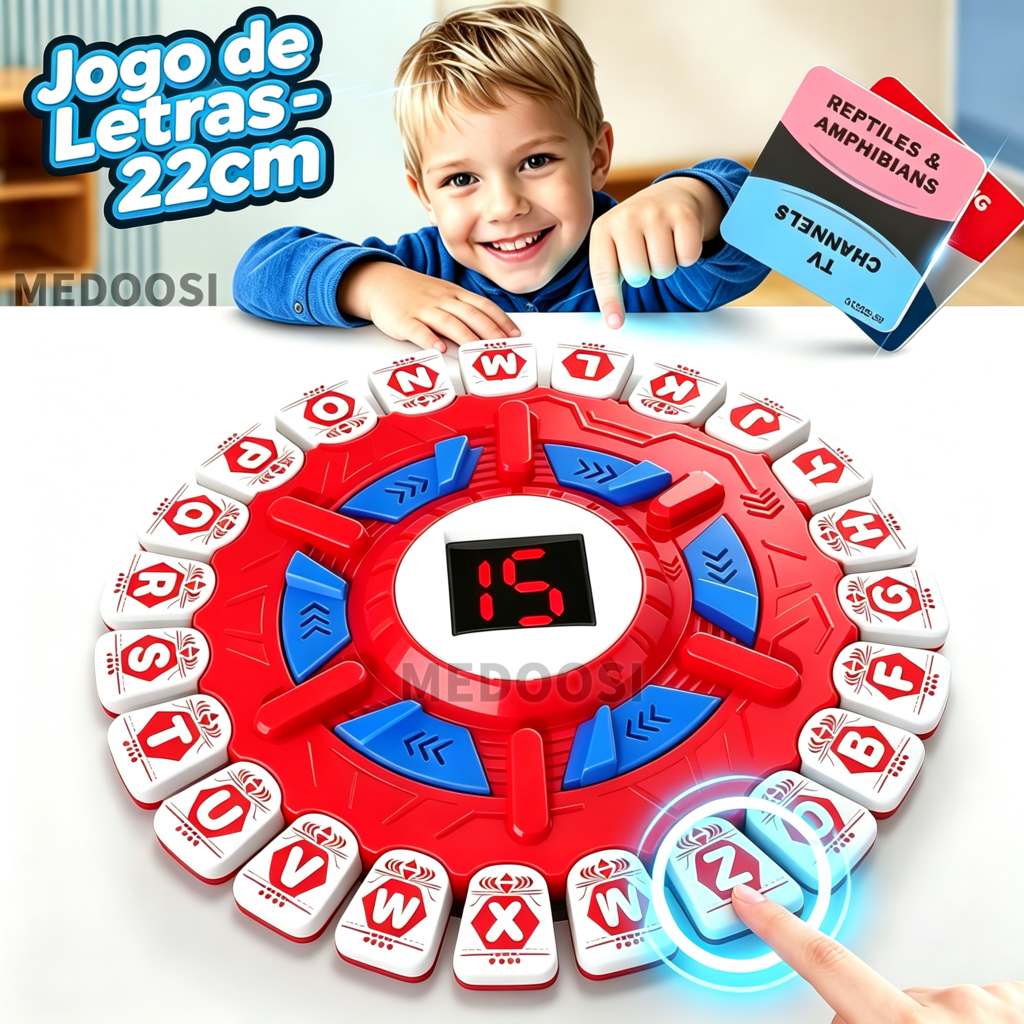 Jogo Interativo Letras Categorias, Painel Eletrônico Cronômetro, 144 Cartas, Ritmo Acelerado, Tabuleiro Família Adultos