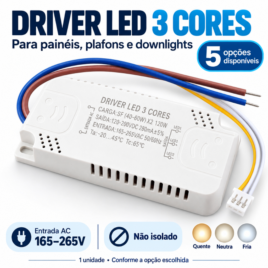 Driver LED 3 Cores Fonte de Alimentacao AC 165 265V Transformador Nao Isolado para Painel Plafon Downlight Teto