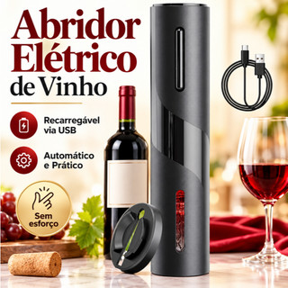 Saca Rolha Abridor De Vinho Elétrico Recarregável Automático Carregamento por usb preto