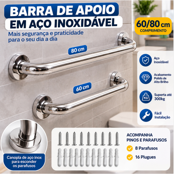 barra apoio 40 60 80cm antiqueda inox banheiro escada corrimão acessibilidade suporte idoso alça pcd