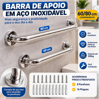 barra apoio 40 60 80cm antiqueda inox banheiro escada corrimão acessibilidade suporte idoso alça pcd