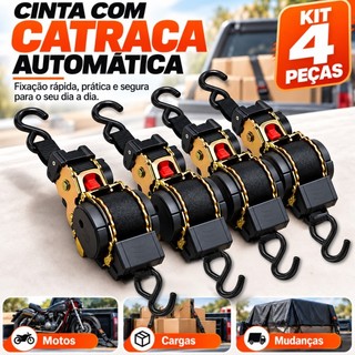 2KIT Cinta Para Carga Catraca Automática 800kg, p/ Caminhão Reboque Moto, Retrátil Eficiente
