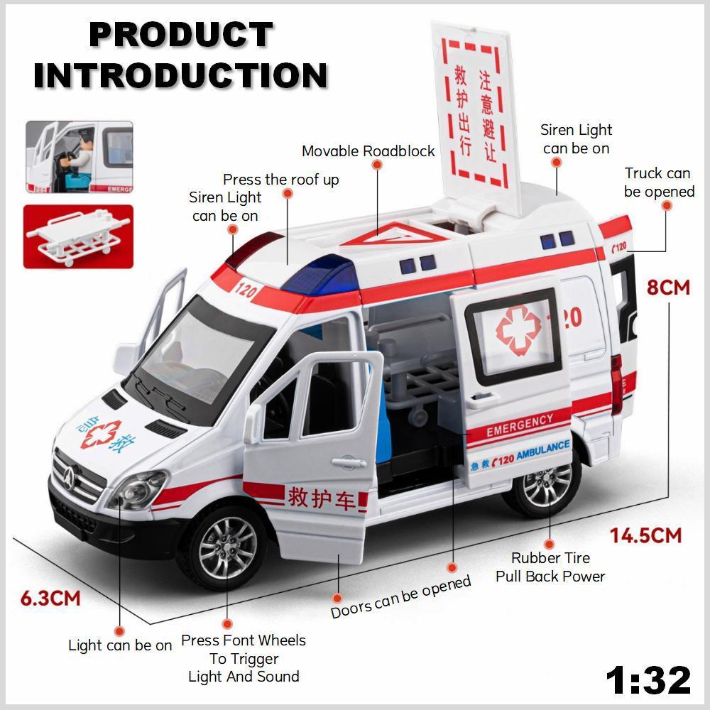 1 : 32 Ambulância Diecast Model Car Alloy Toy Metal Sound & Light Pull Back Truck Collection Veículos Presentes Para Cri — imagem 2 de 2