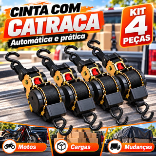 2KIT Cinta Para Carga Catraca Automática 900kg Caminhão Reboque Moto, Retrátil Eficiente