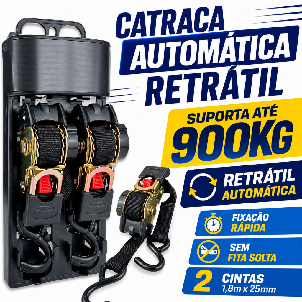 Kit 2x Cinta Catraca Automática Fita Retrátil Moto Jet Ski Preto Ganho J