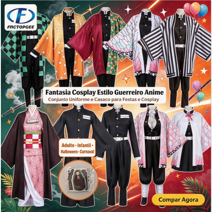 Fantasia Cosplay Uniforme Anime Estilo Tradicional Japonês para Festa Halloween