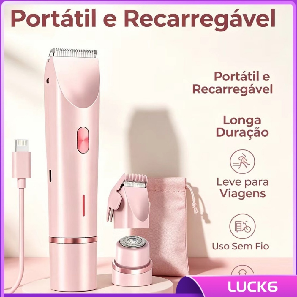 Depilador Elétrico Feminino 2 Em 1 Recarregável À Prova D’água Cabeça Dupla Para Corpo e Biquíni