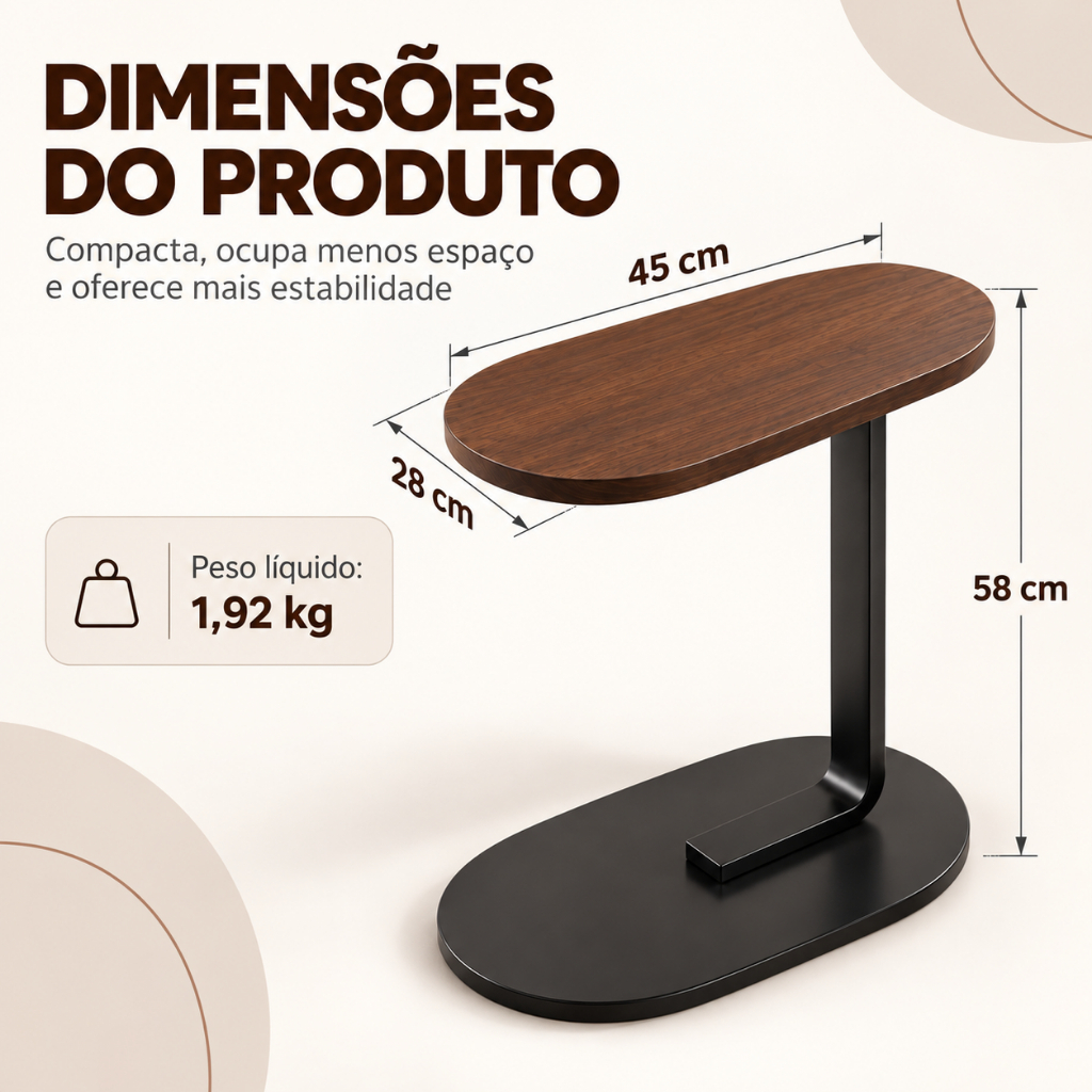 Mini Mesa Multiuso para Sofá, Cabeceira e Centro – Mesa Lateral Compacta que Economiza Espaço