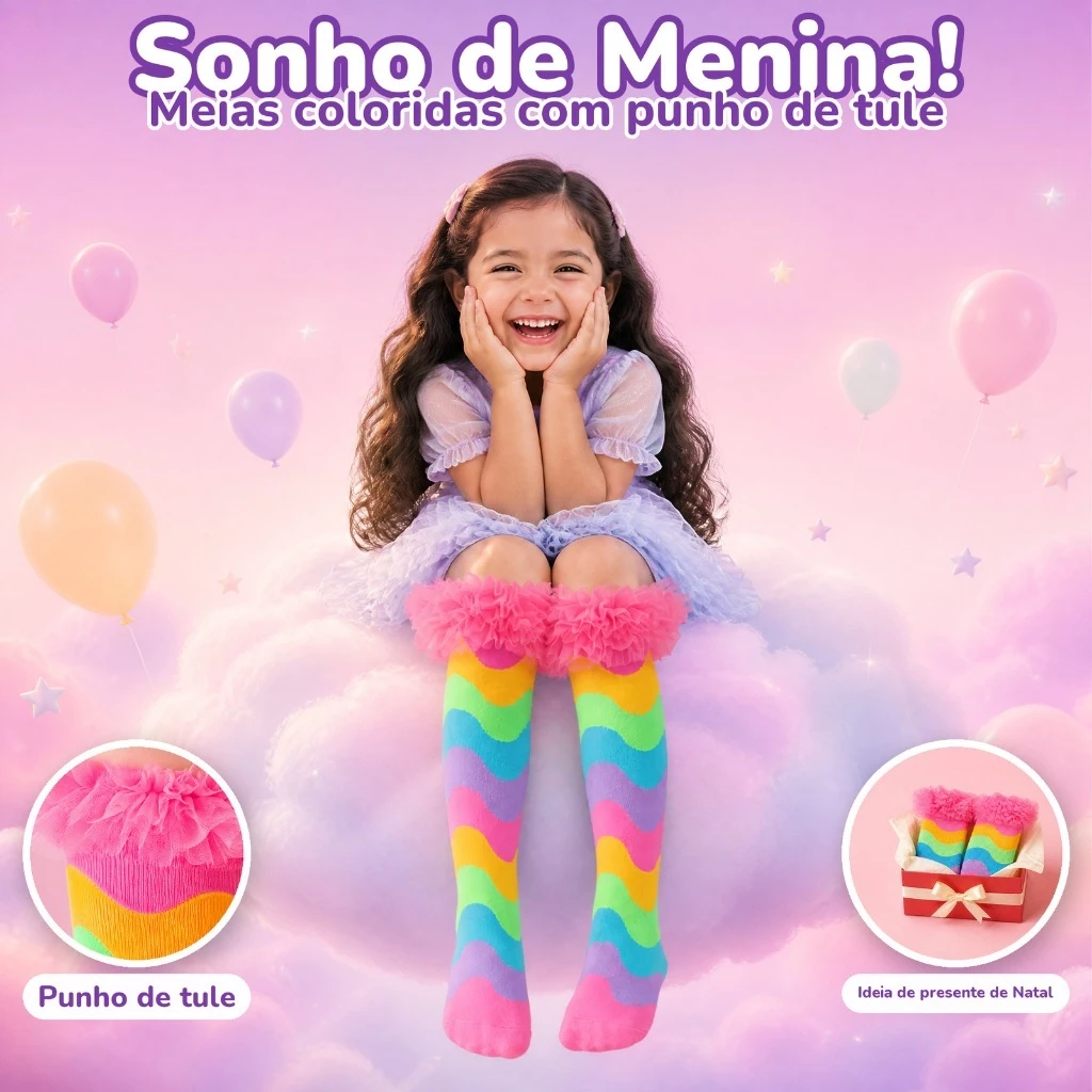 Meias 3D Floral Cano Alto Infantil  Personagem Divertidas Para Crianças Presente