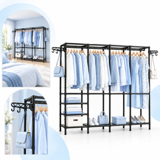 Guarda Roupa Arara Organizador 4 Módulos Cabideiro Closet Portátil Desmontável Aço Reforçado Sapateira Prateleiras