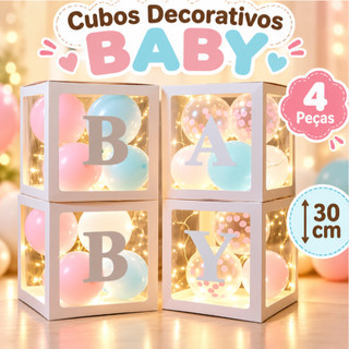 4 Cubos Baby Pintado / Decoração de Festa / Decoração Chá de Bebê e Revelação 30CM