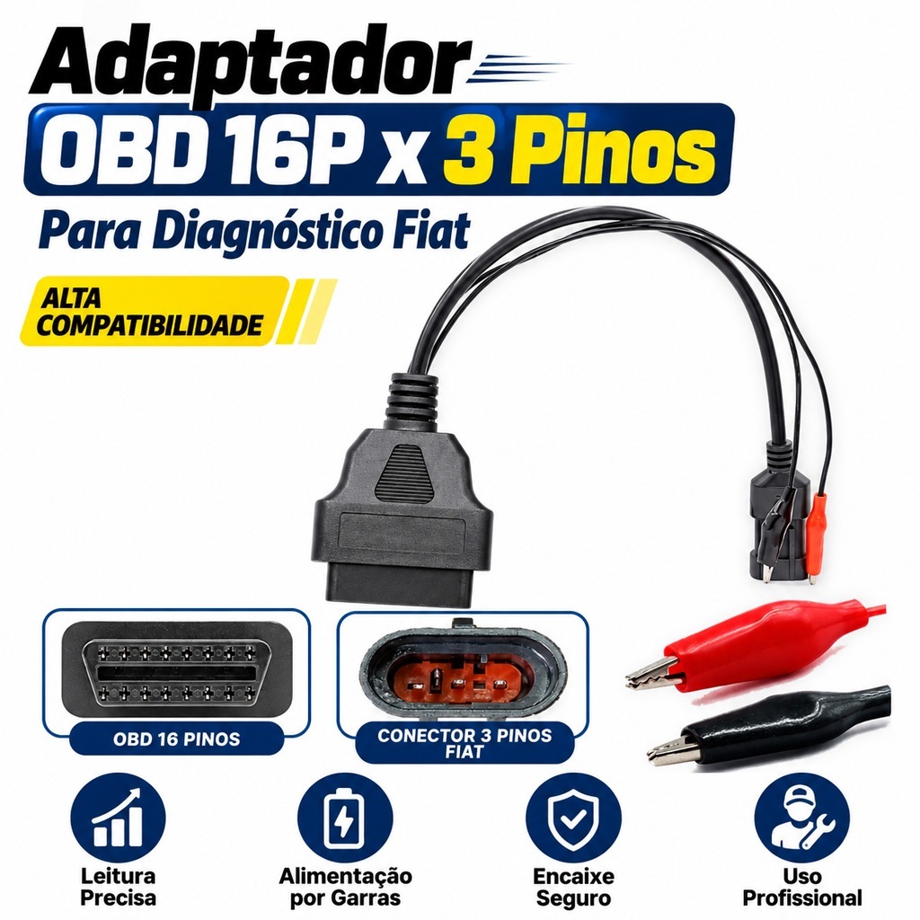 Adaptador Fiat 3 Pinos Para Scanner Automotivo Obd2 16pinos