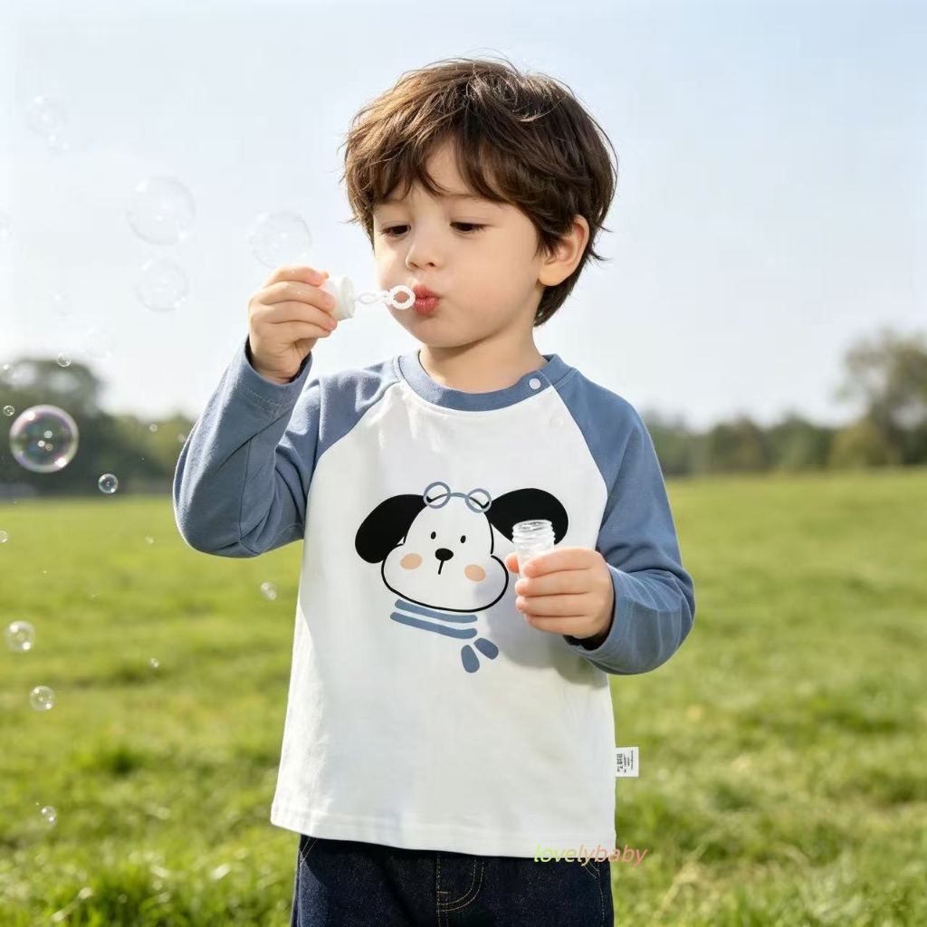 3 ~ 48 Meses Crianças Primavera Em Torno Do Pescoço Manga Longa Camisa De Algodão Outono Criança Dos Desenhos Animados I