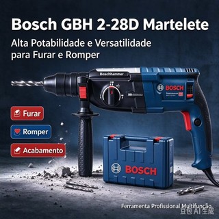 Martelete Perfurador Bosch GBH 2-28D Corpo Leve Alta Potência Multifuncional Furos e Quebra de Paredes para Reformas