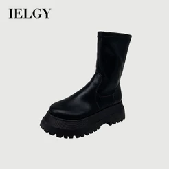 IELGY Botas Curtas De Sola Grossa Femininas 2026 Nova Versão Coreana Da Moda De Cavaleiro Casuais Altas E Bonitas Motoci