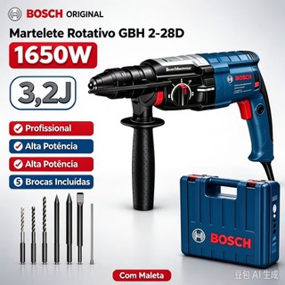 Martelete Rotativo Super forte Bosch Original GBH 2-28D 1650W 3,2J Profissional, com 5 brocas