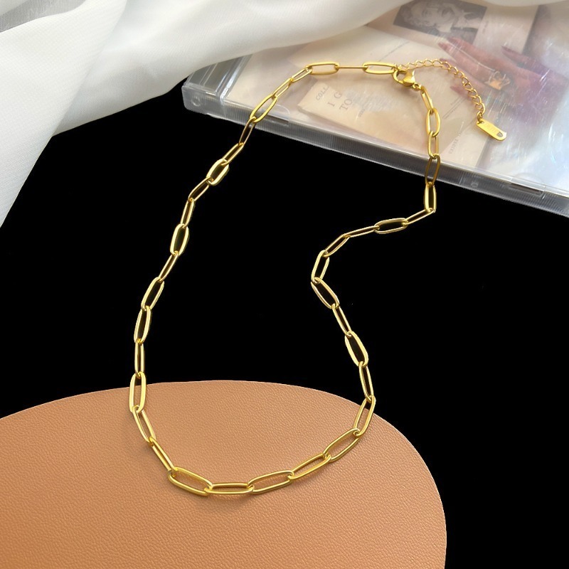 Colar de corrente em forma de costas estilo Ins ouro titânio aço simples corrente de clavícula combinada