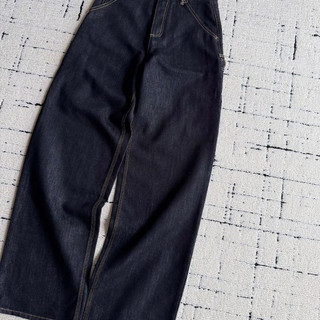 Retro cor primária calças jeans de perna larga feminina cintura alta contraste cor linha aberta bolso solto Drape calças