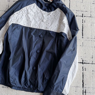 Azul marinho branco cor combinando com capuz jaqueta curta frisado flor bordado único Breasted Casual à prova de vento s