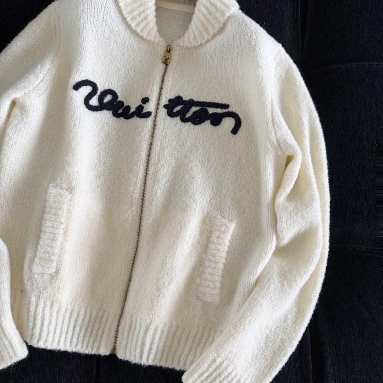 Off-White gola alta zíper malha Cardigan manuscrito carta bordado bolso macio ceroso Casual camisola jaqueta feminina