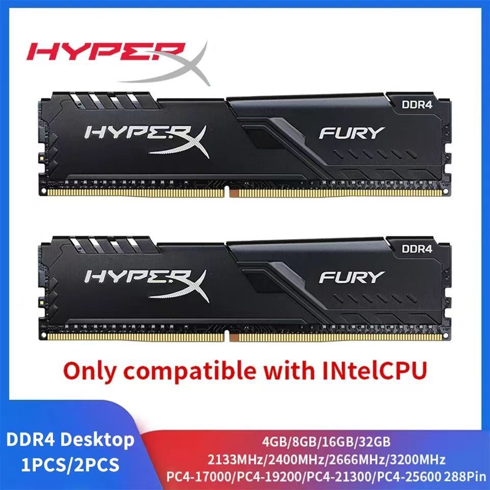 HyperX Fury DDR4 Desktop RAM 8GB 2133/2400/2666/3200MHz 288Pin DIMM Módulo De Memória 1PC/2PC Kit Com Espalhador De Calo