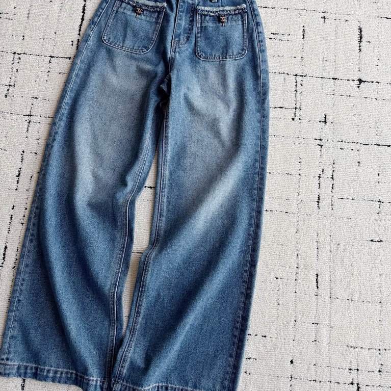 Azul claro cintura alta calças de brim de perna larga feminino borda crua cintura bolso fivela de Metal decoração Retro 
