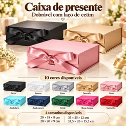 Magnética Dobrável com Laço Fita Cetim - Rígida Caixa Presente Imã/ para Joias /Doces/Dar presentes Decoração