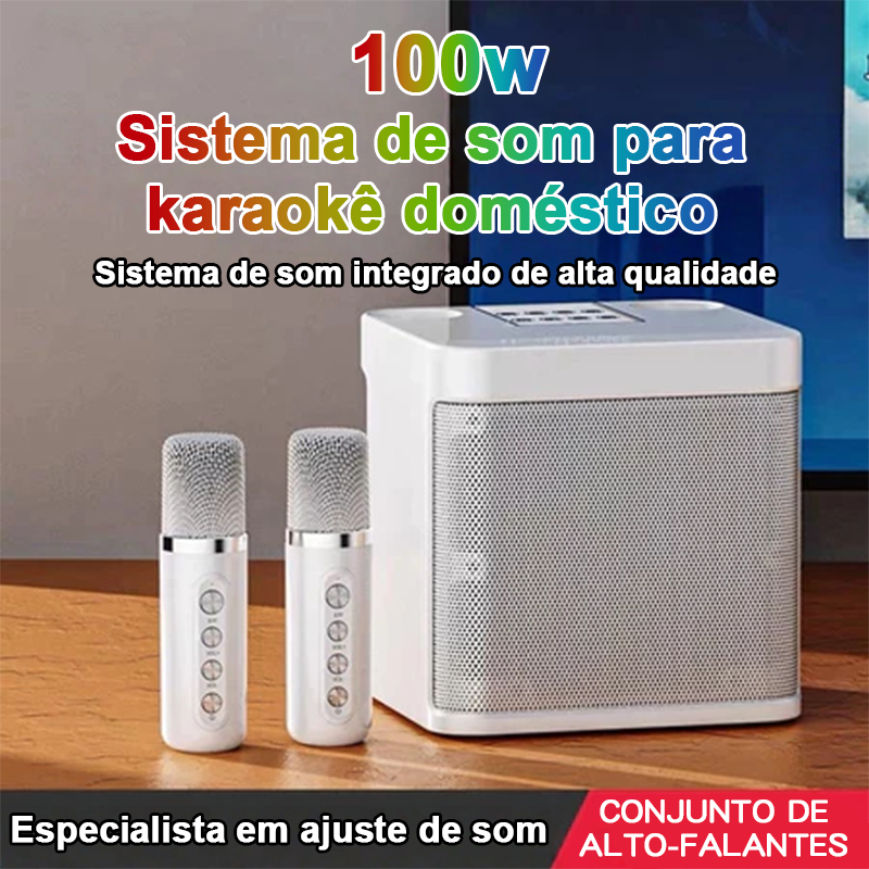 Alto-Falante Bluetooth para Karaokê e Festa Familiar 2 Microfones Portátil em Qualquer Lugar