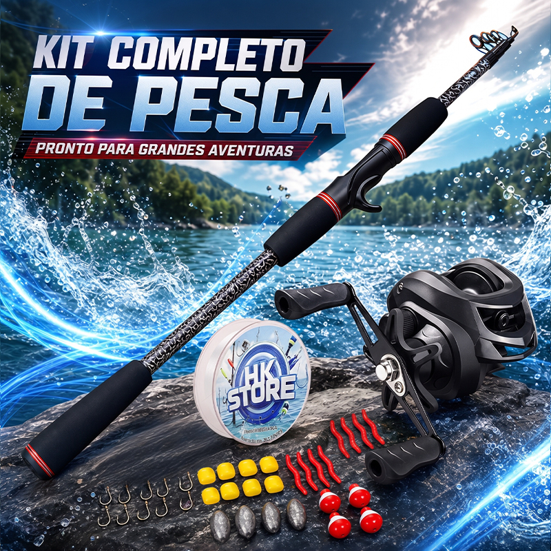 Kit de Pesca Completo 1,6m Vara de Casting + Carretilha Para Iniciantes Pesca de Água Doce