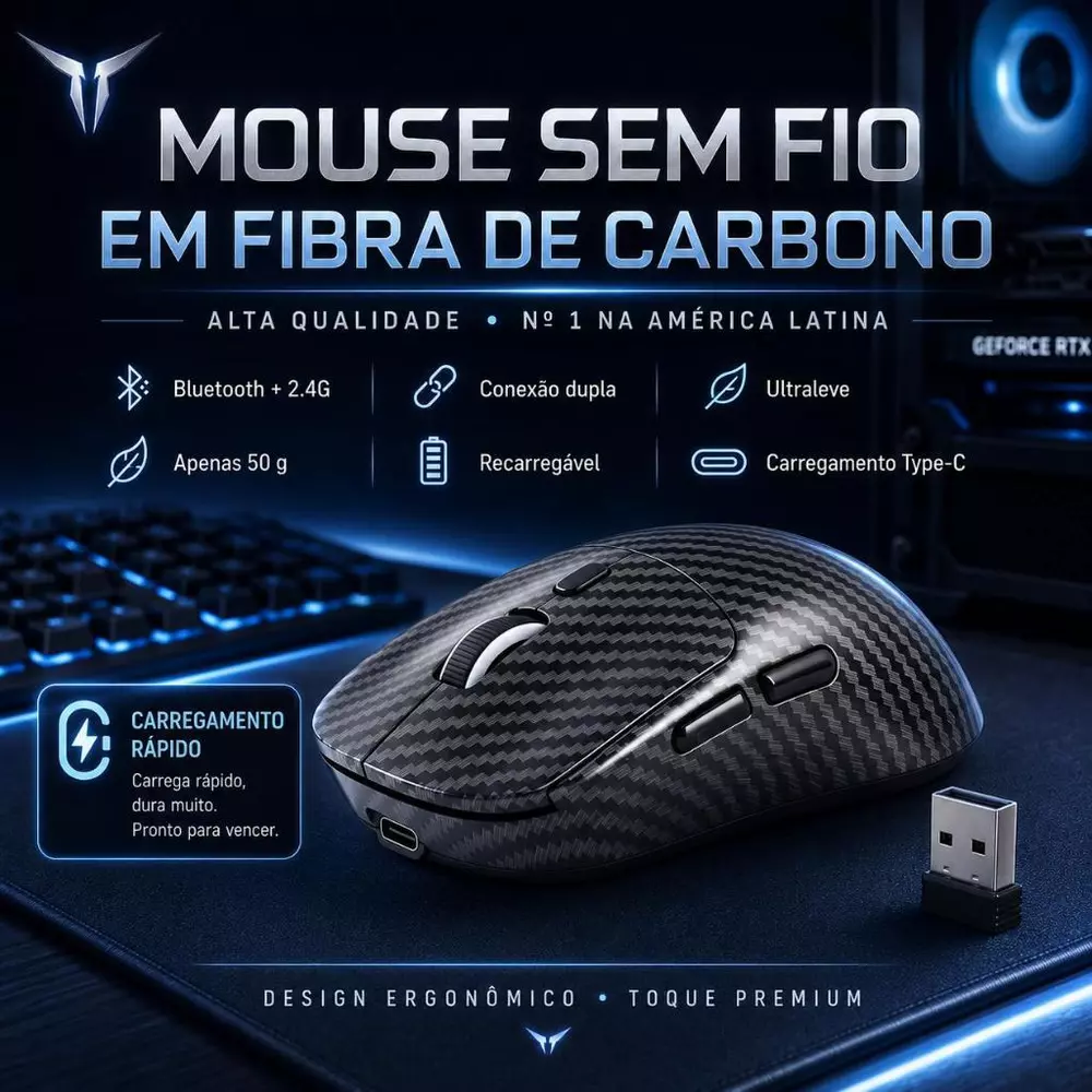 Mouse Sem Fio Bluetooth 5.4 e 2.4G Recarregável USB-C, Ergonômico com DPI Ajustável para Notebook PC e Home Office