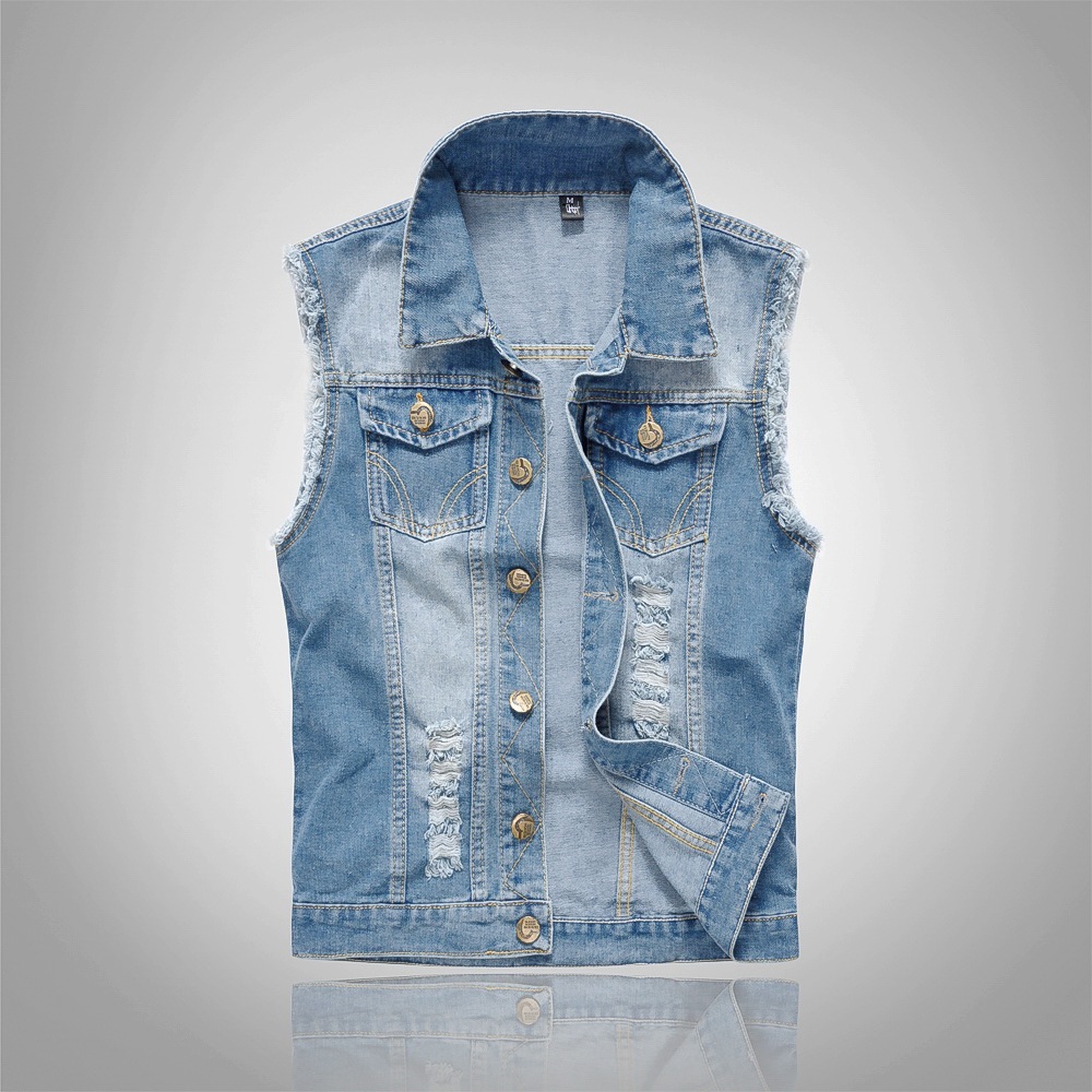 s-6xl Homem Colete Jeans Fino Lazer Rua Clipe Ombros Caverna Quebrada casual