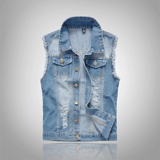 s-6xl Homem Colete Jeans Fino Lazer Rua Clipe Ombros Caverna Quebrada casual